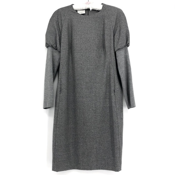 Akris Punto Grey Wool Flannel Puff Sleeve Midi Shift Dress Size 10 - Picture 3 of 11